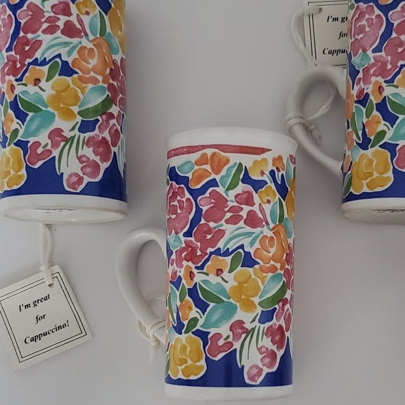 NWT GANZ x Libbey Cute Floral Cappucino Cups Espresso Coffee Size Slim Mini Mugs - Picture 1 of 8